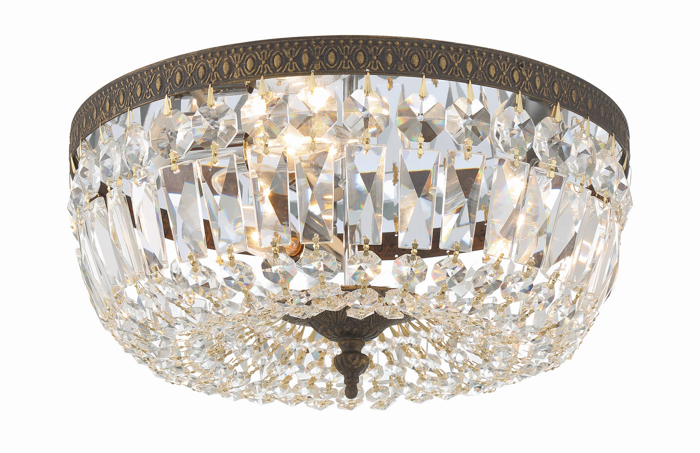 Crystorama 3 Light English Bronze Hand Cut Crystal Flush Mount Semi Flush Crystorama