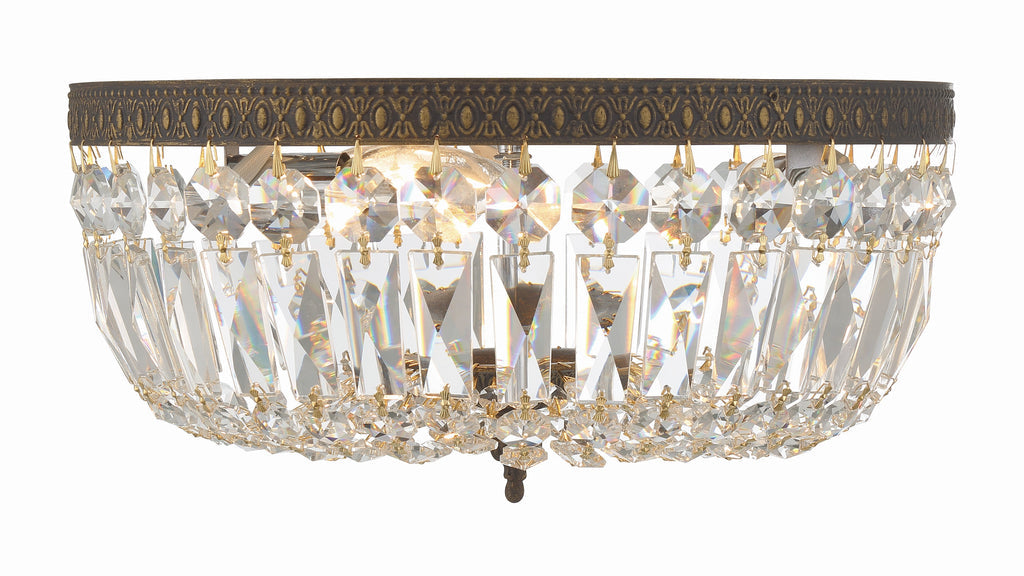 Crystorama 3 Light English Bronze Hand Cut Crystal Flush Mount Semi Flush Crystorama