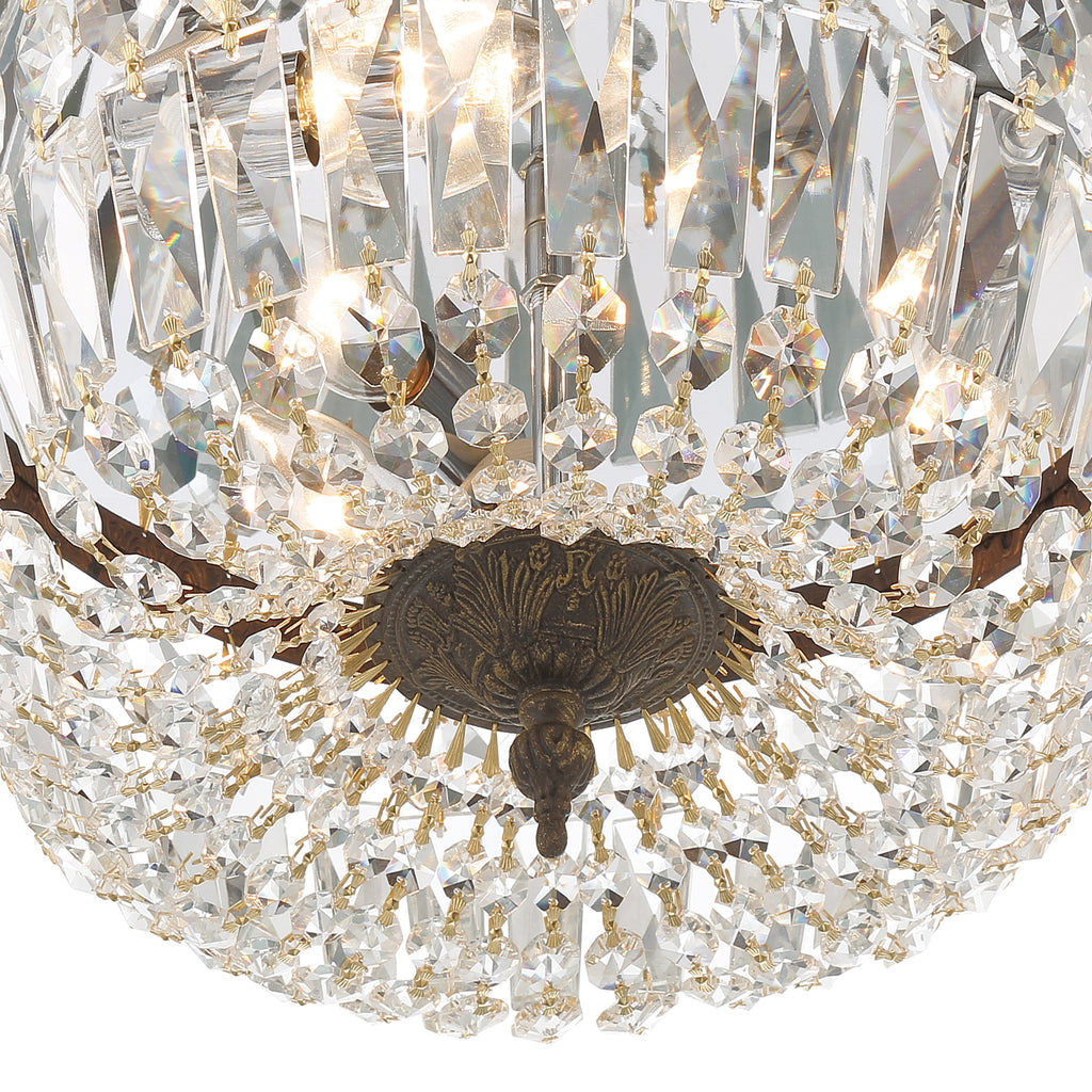 Crystorama 3 Light English Bronze Hand Cut Crystal Flush Mount Semi Flush Crystorama