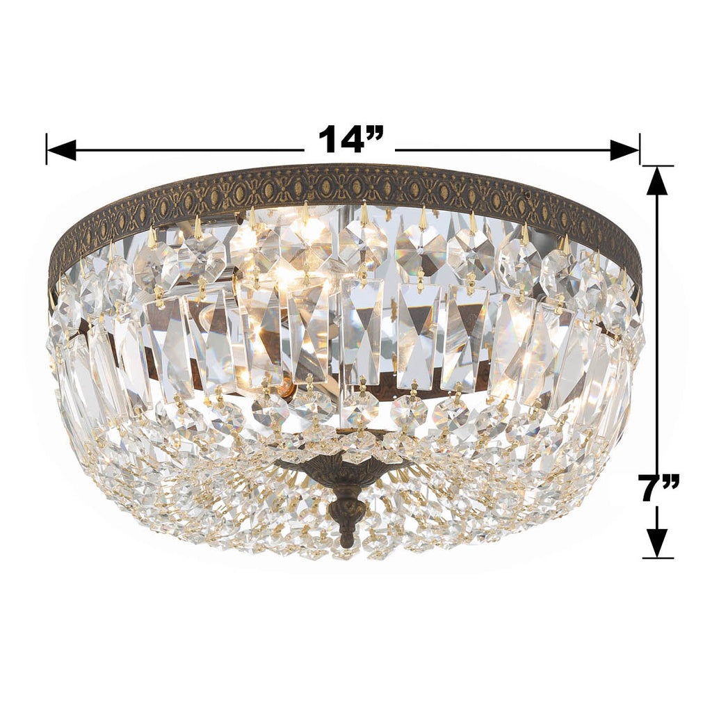 Crystorama 3 Light English Bronze Hand Cut Crystal Flush Mount Semi Flush Crystorama