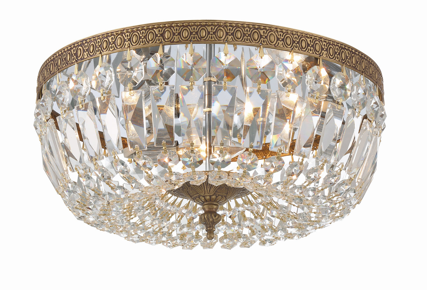 Crystorama 3 Light Hand Cut Crystal Olde Brass Flush Mount Semi Flush Crystorama