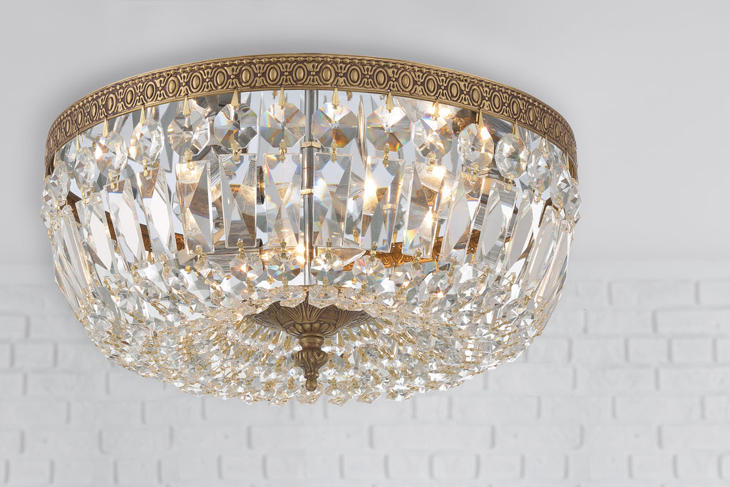 Crystorama 3 Light Hand Cut Crystal Olde Brass Flush Mount Semi Flush Crystorama