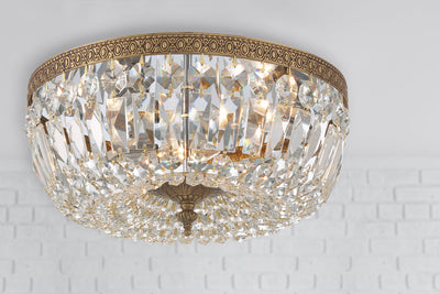 Crystorama 3 Light Hand Cut Crystal Olde Brass Flush Mount Semi Flush Crystorama