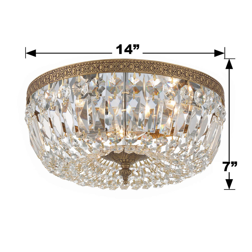 Crystorama 3 Light Hand Cut Crystal Olde Brass Flush Mount Semi Flush Crystorama