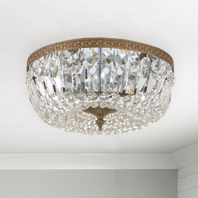 Crystorama 3 Light Swarovski Strass Crystal Olde Brass Flush Mount Semi Flush Crystorama