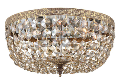 Crystorama 3 Light Golden Teak Hand Cut Crystal Olde Brass Flush Mount Semi Flush Crystorama