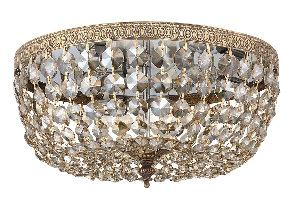 Crystorama 3 Light Golden Teak Hand Cut Crystal Olde Brass Flush Mount Semi Flush Crystorama