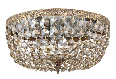 Crystorama 3 Light Golden Teak Hand Cut Crystal Olde Brass Flush Mount Semi Flush Crystorama