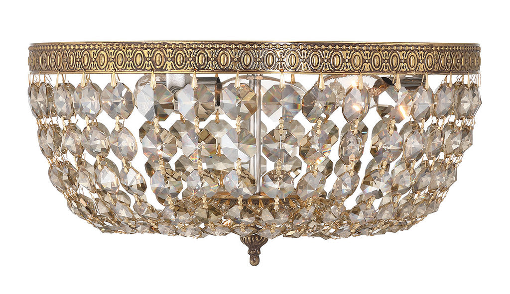 Crystorama 3 Light Golden Teak Hand Cut Crystal Olde Brass Flush Mount Semi Flush Crystorama