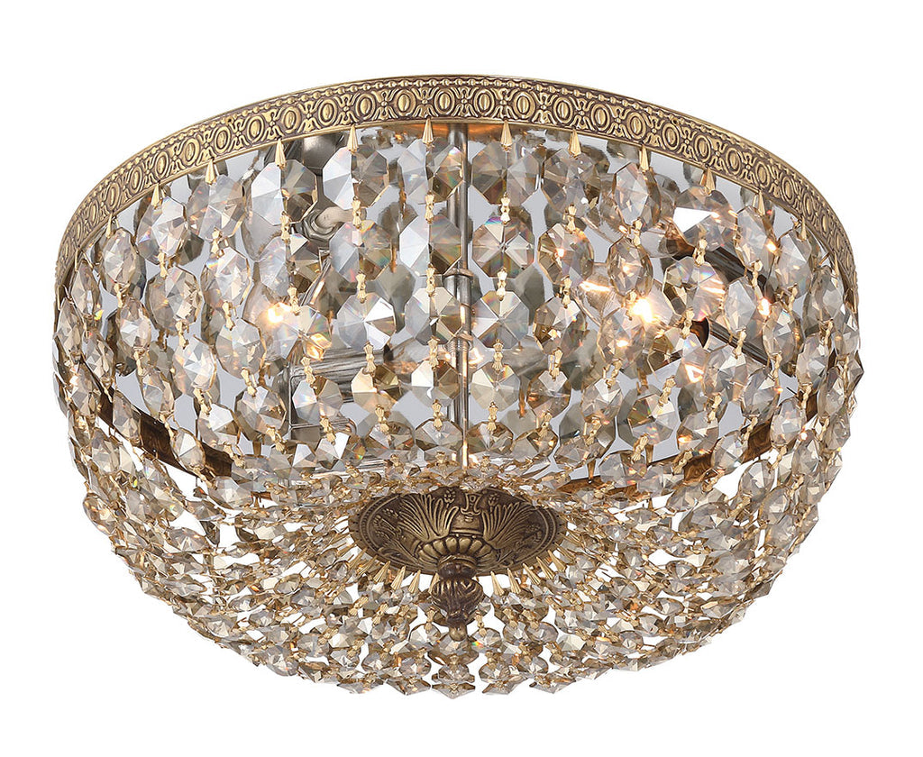 Crystorama 3 Light Golden Teak Hand Cut Crystal Olde Brass Flush Mount Semi Flush Crystorama