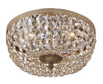 Crystorama 3 Light Golden Teak Hand Cut Crystal Olde Brass Flush Mount Semi Flush Crystorama