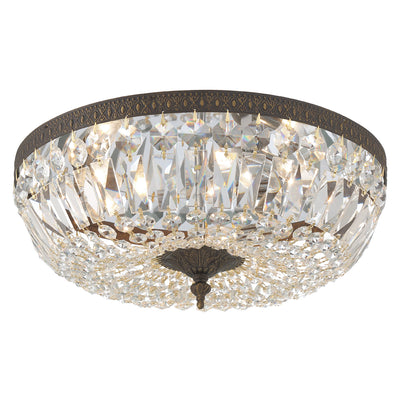 Crystorama 3 Light Clear Hand Cut English Bronze Flush Mount Semi Flush Crystorama