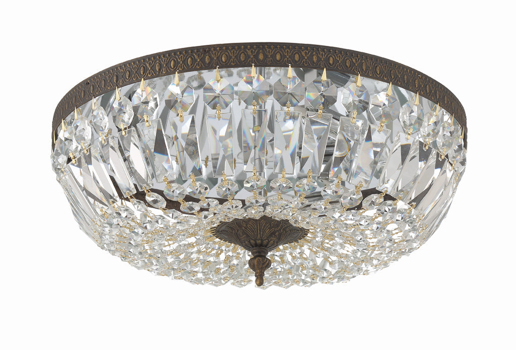 Crystorama 3 Light Clear Hand Cut English Bronze Flush Mount Semi Flush Crystorama