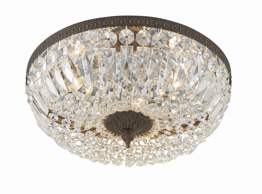 Crystorama 3 Light Clear Hand Cut English Bronze Flush Mount Semi Flush Crystorama