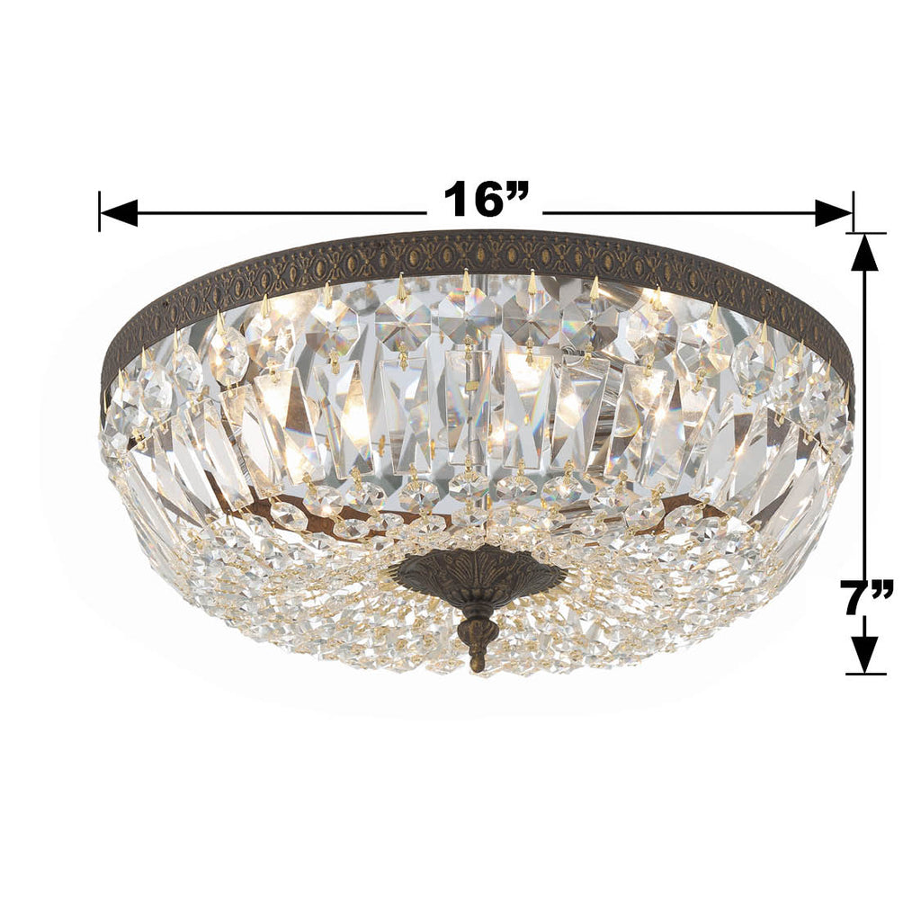 Crystorama 3 Light Clear Hand Cut English Bronze Flush Mount Semi Flush Crystorama