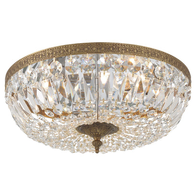 Crystorama 3 Light Clear Hand Cut Olde Brass Flush Mount Semi Flush Crystorama