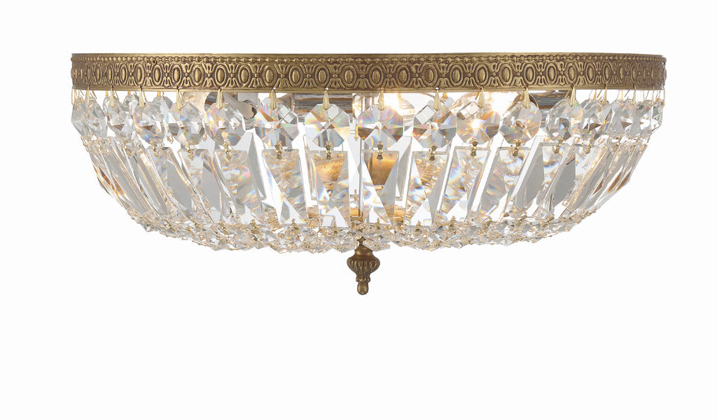 Crystorama 3 Light Clear Hand Cut Olde Brass Flush Mount Semi Flush Crystorama