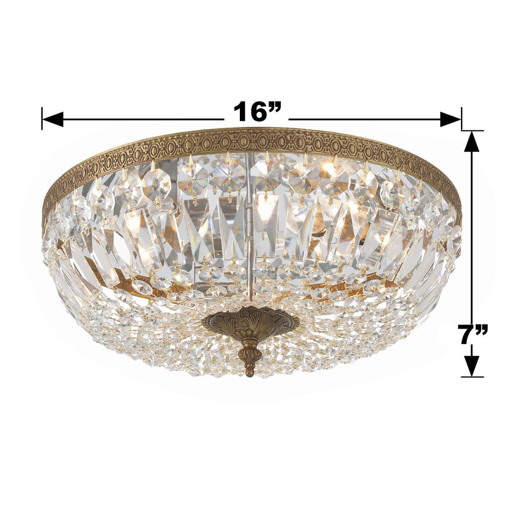 Crystorama 3 Light Clear Hand Cut Olde Brass Flush Mount Semi Flush Crystorama