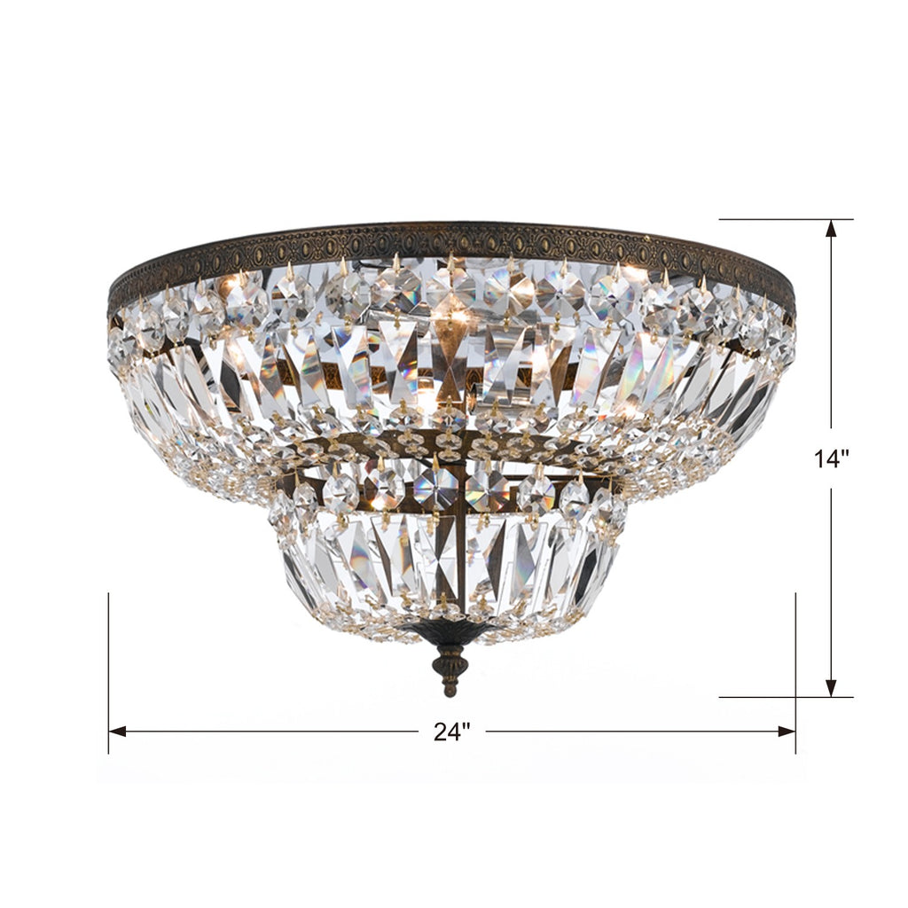 Crystorama 6 Light Clear Hand Cut Brass English Bronze Flush Mount Semi Flush Crystorama