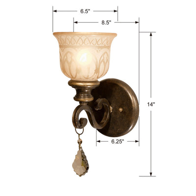 Norwalk 1 Light Golden Teak Hand Cut Crystal Bronze Umber Sconce Wall Sconce Crystorama