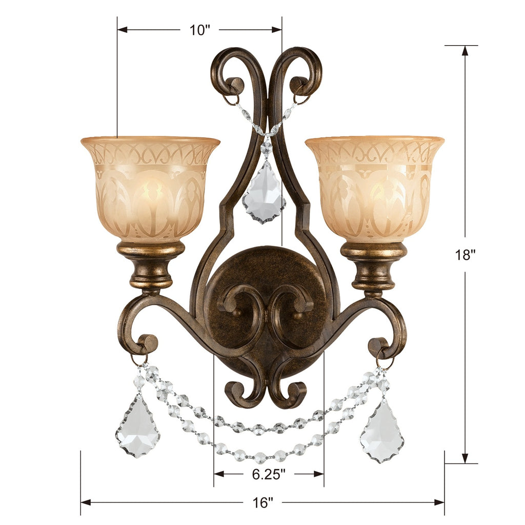 Norwalk 2 Light Clear Crystal Bronze Umber Sconce Wall Sconce Crystorama