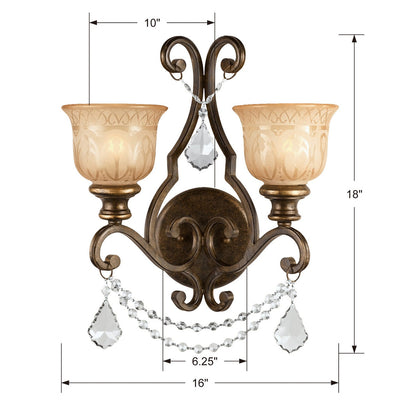 Norwalk 2 Light Spectra Crystal Bronze Umber Sconce Wall Sconce Crystorama