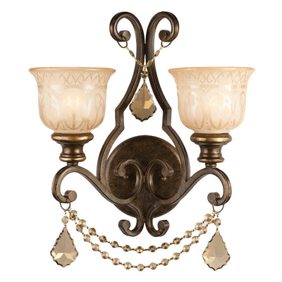 Norwalk 2 Light Golden Teak Hand Cut Crystal Bronze Umber Sconce Wall Sconce Crystorama