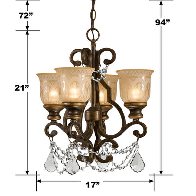 Norwalk 4 Light Spectra Crystal Bronze Umber Mini Chandelier Chandelier Crystorama