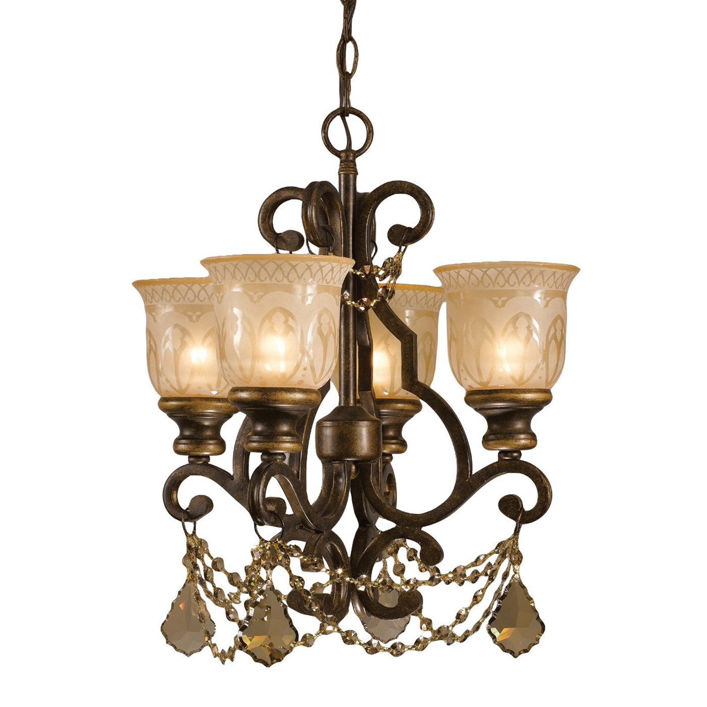 Norwalk 4 Light Golden Teak Hand Cut Crystal Bronze Umber Mini Chandelier Chandelier Crystorama