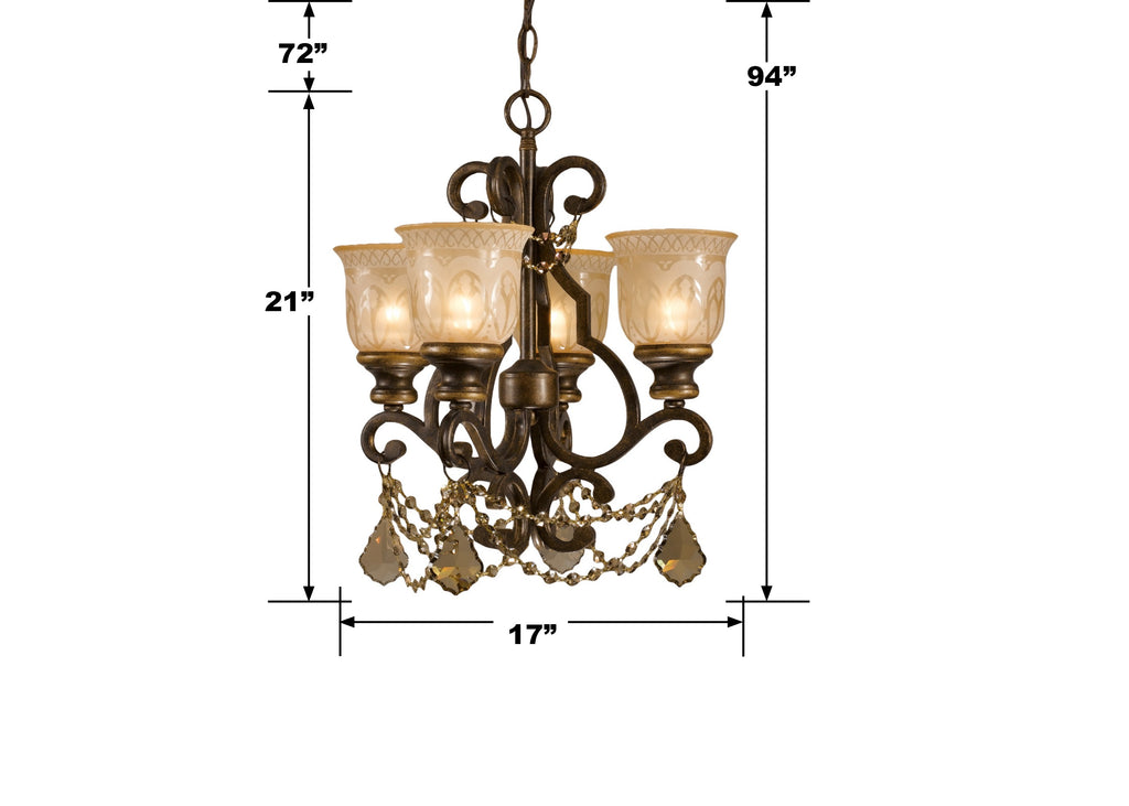 Norwalk 4 Light Golden Teak Hand Cut Crystal Bronze Umber Mini Chandelier Chandelier Crystorama