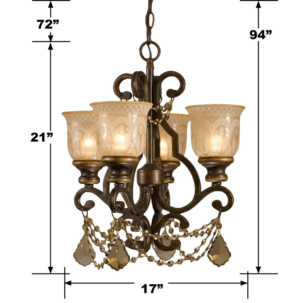 Norwalk 4 Light Golden Teak Swarovski Strass Crystal Bronze Umber Mini Chandelier Chandelier Crystorama