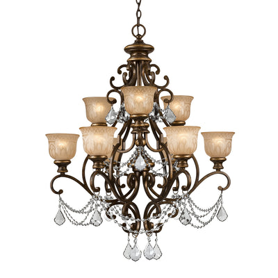 Norwalk 9 Light Clear Italian Crystal Bronze Umber Chandelier Chandelier Crystorama