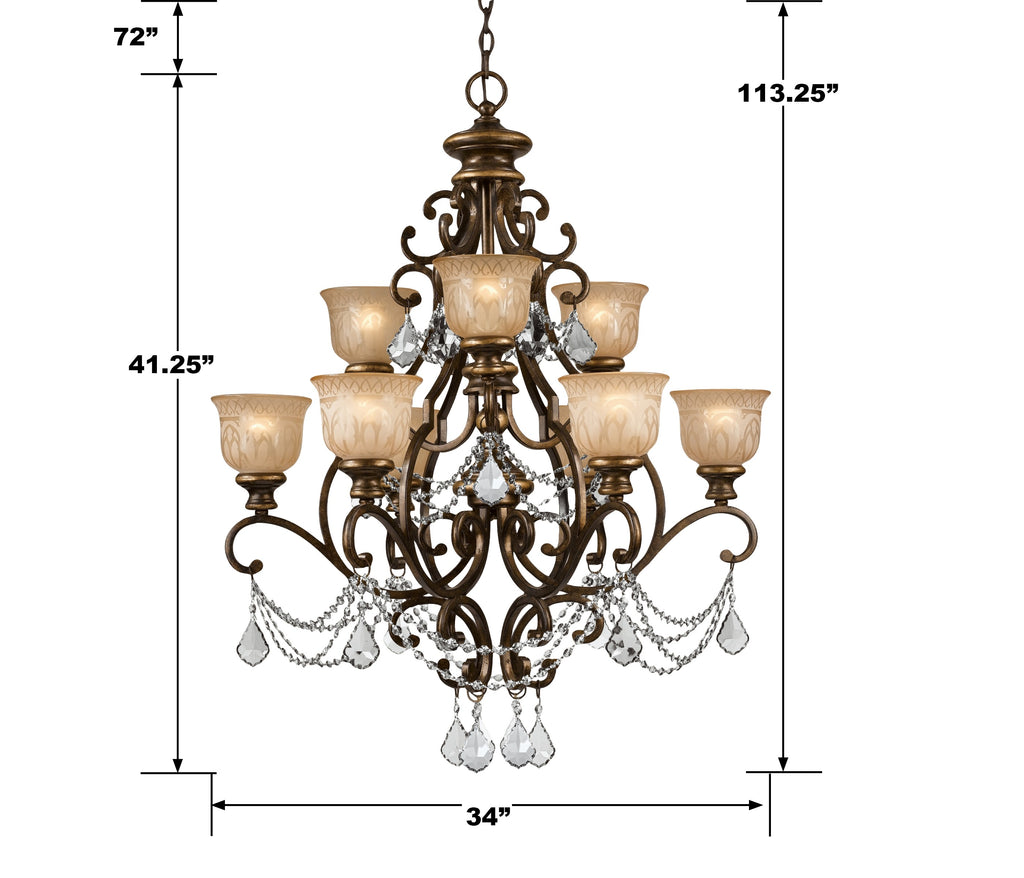 Norwalk 9 Light Clear Italian Crystal Bronze Umber Chandelier Chandelier Crystorama