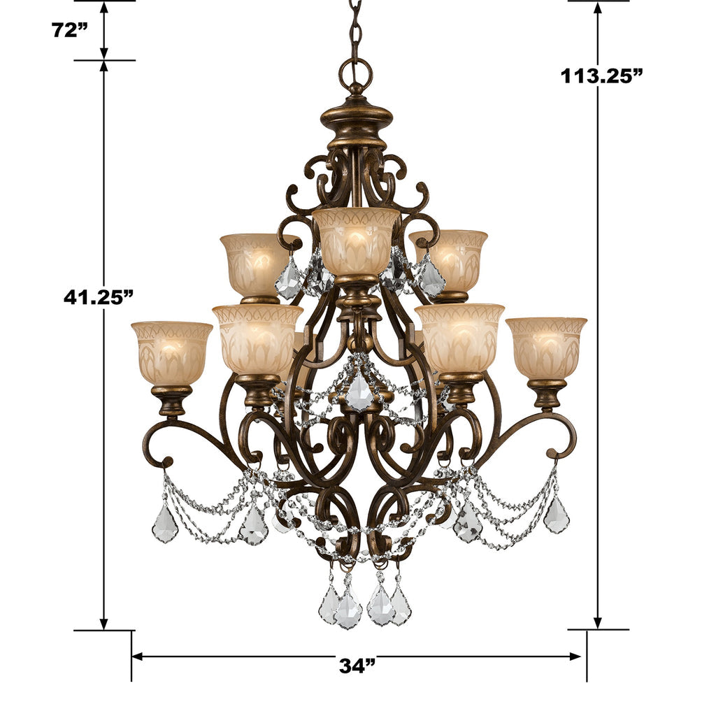 Norwalk 9 Light Spectra Crystal Bronze Umber Chandelier Chandelier Crystorama