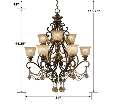 Norwalk 9 Light Golden Teak Hand Cut Crystal Bronze Umber Chandelier Chandelier Crystorama