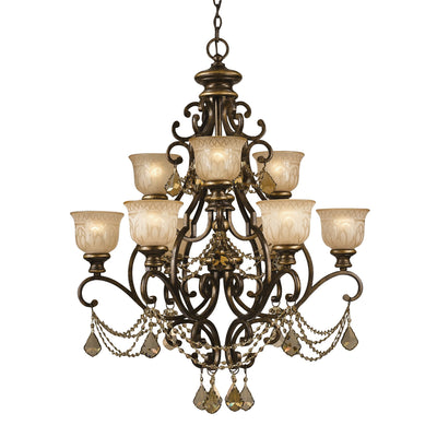 Norwalk 9 Light Golden Teak Swarovski Strass Crystal Bronze Umber Chandelier Chandelier Crystorama