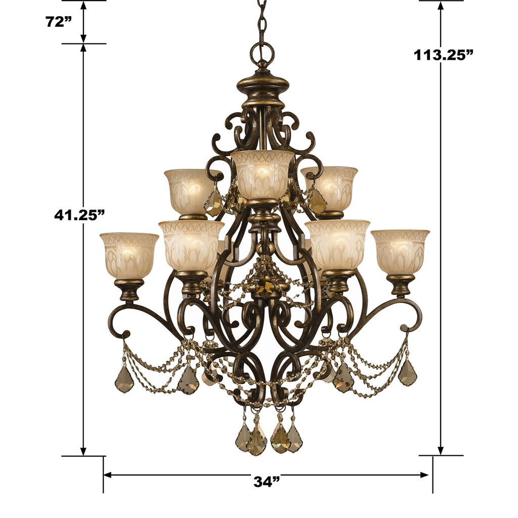 Norwalk 9 Light Golden Teak Swarovski Strass Crystal Bronze Umber Chandelier Chandelier Crystorama