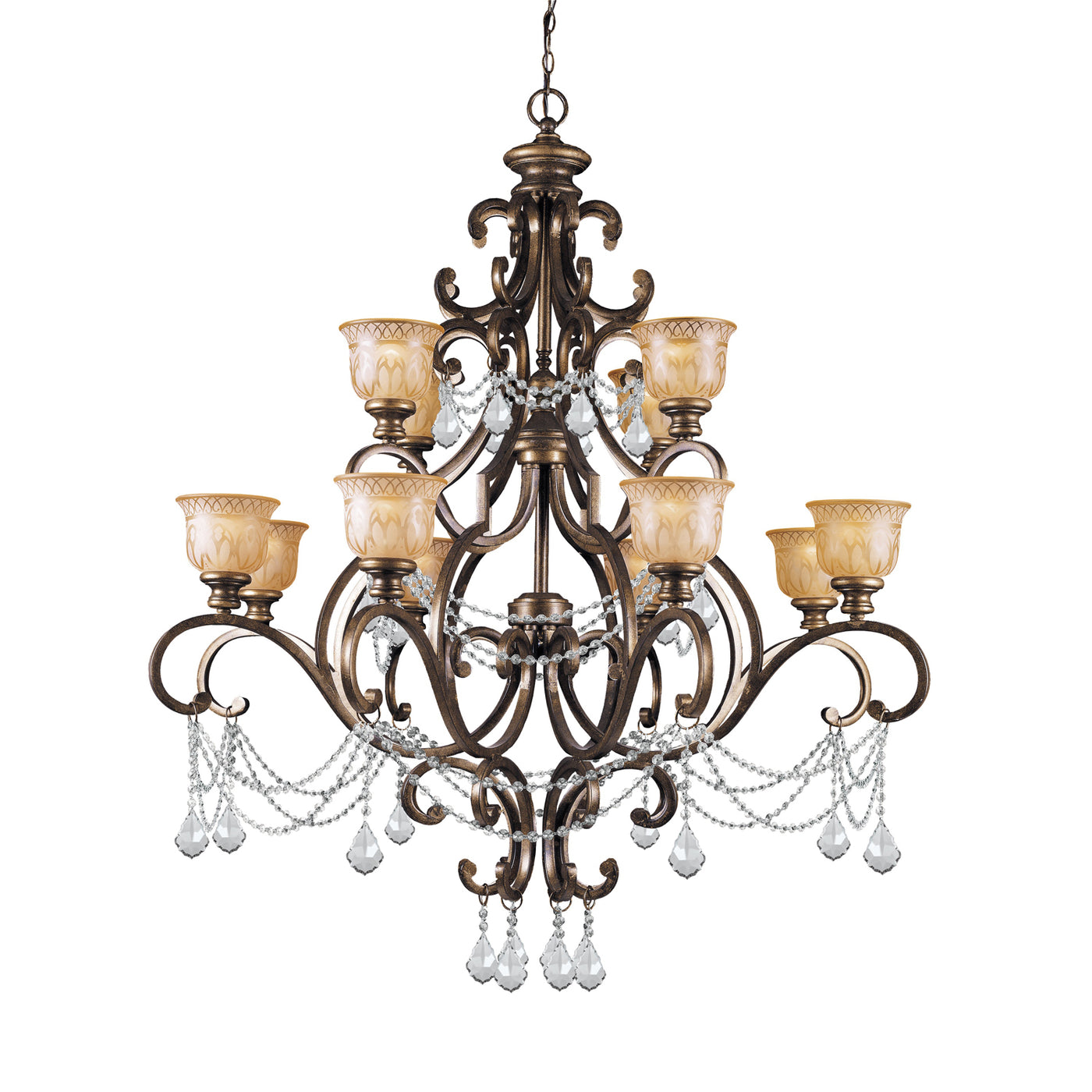 Norwalk 12 Light Clear Italian Crystal Bronze Umber Chandelier Chandelier Crystorama