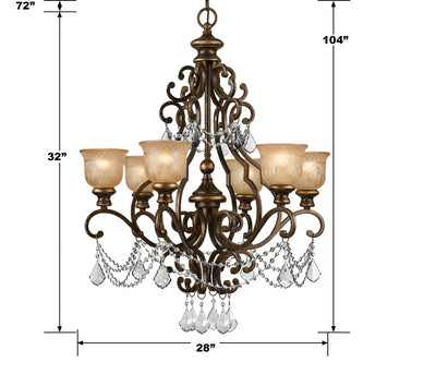 Norwalk 6 Light Clear Italian Crystal Bronze Umber Chandelier Chandelier Crystorama