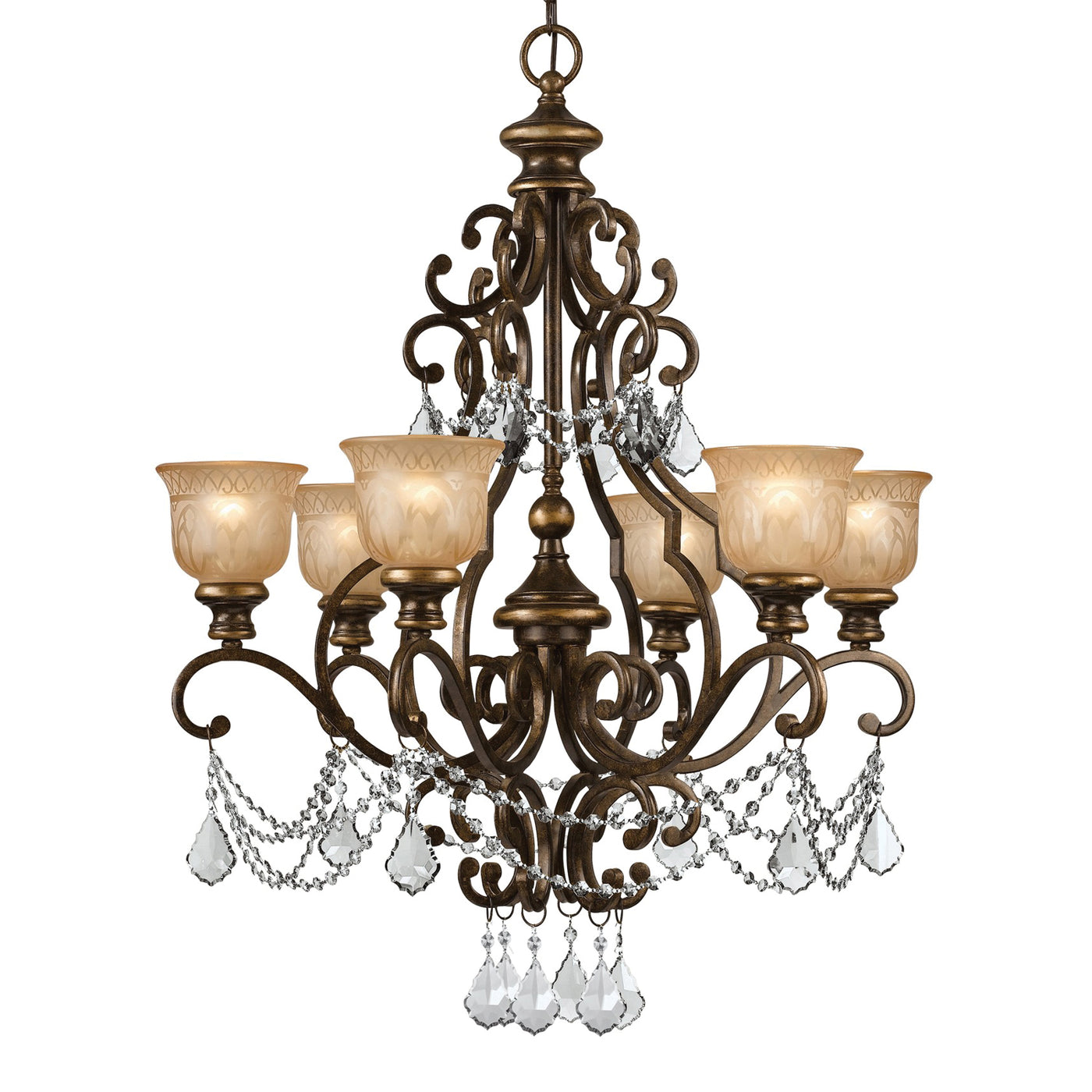 Norwalk 6 Light Hand Cut Crystal Bronze Umber Chandelier Chandelier Crystorama