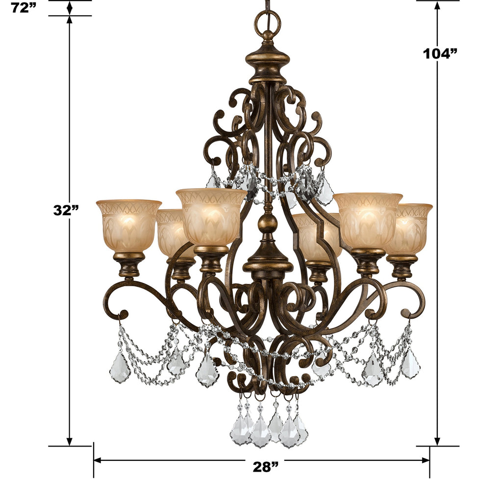 Norwalk 6 Light Spectra Crystal Bronze Umber Chandelier Chandelier Crystorama