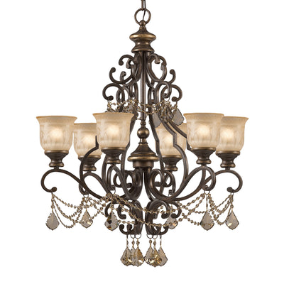 Norwalk 6 Light Golden Teak Hand Cut Crystal Bronze Umber Chandelier Chandelier Crystorama