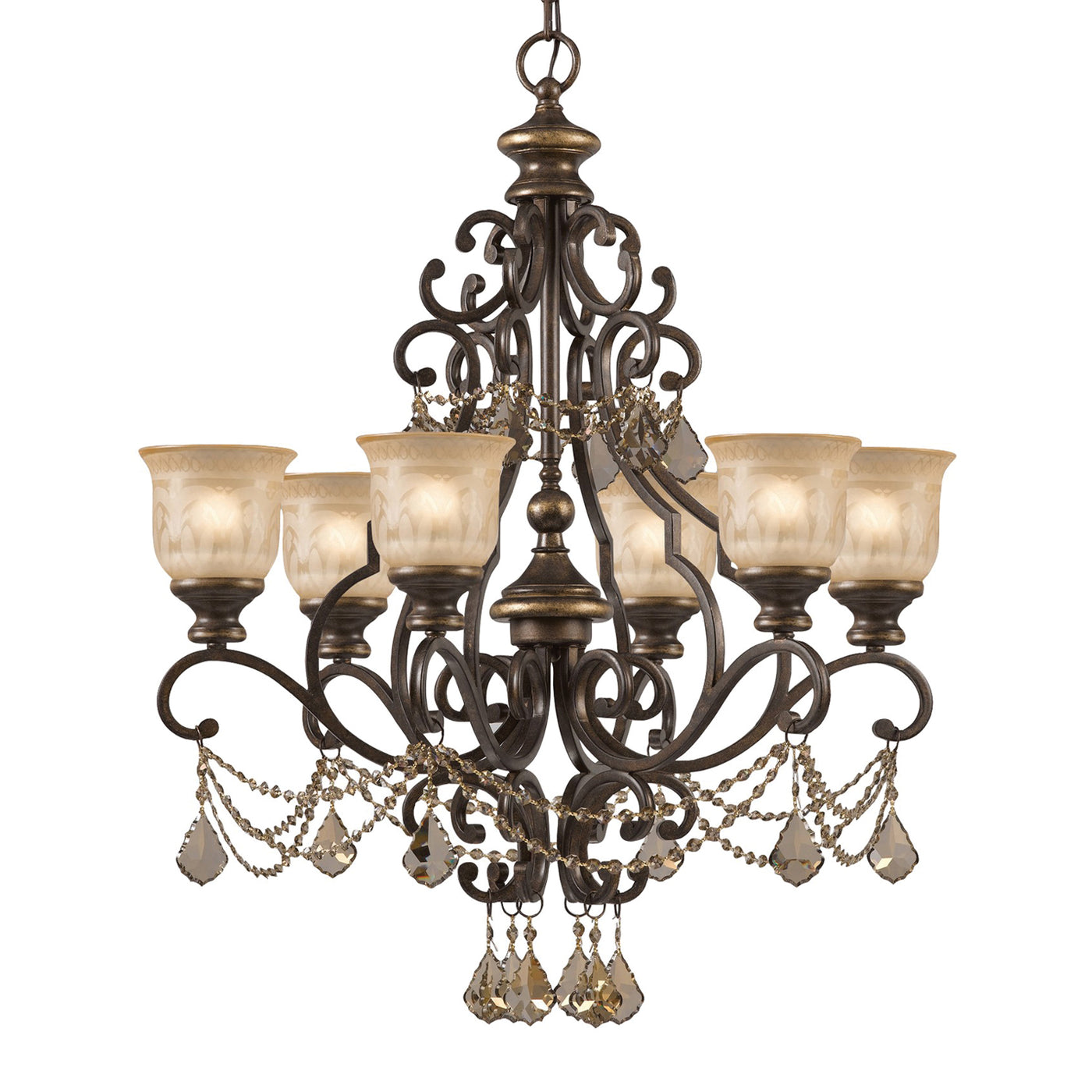 Norwalk 6 Light Golden Teak Swarovski Strass Crystal Bronze Umber Chandelier Chandelier Crystorama