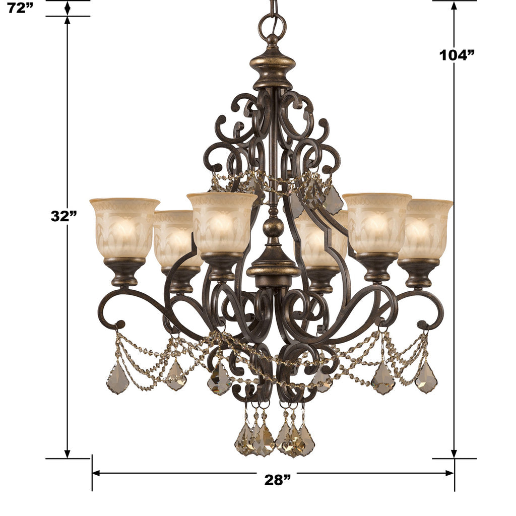 Norwalk 6 Light Golden Teak Swarovski Strass Crystal Bronze Umber Chandelier Chandelier Crystorama