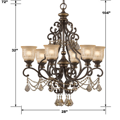 Norwalk 6 Light Golden Teak Swarovski Strass Crystal Bronze Umber Chandelier Chandelier Crystorama