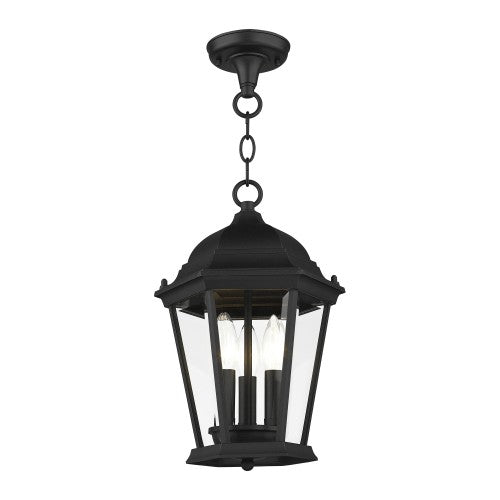 3 Light Textured Black Outdoor Pendant Lantern Exterior Livex