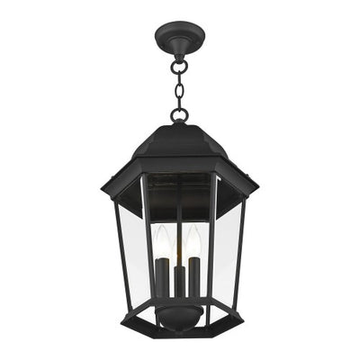 3 Light Textured Black Outdoor Pendant Lantern Exterior Livex