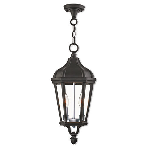 2 Light Textured Black Outdoor Pendant Lantern Exterior Livex