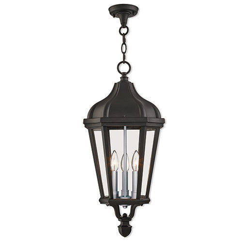 3 Light Textured Black Outdoor Pendant Lantern Exterior Livex