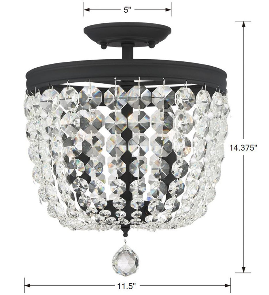 Archer 3 Light Hand Cut Crystal Black Forged Semi Flush Mount Semi Flush Crystorama